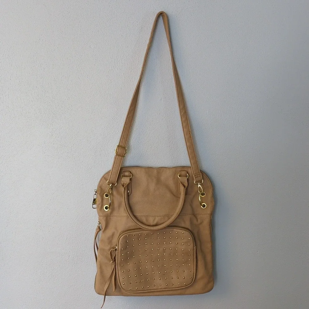 Steve Madden Tote‎ Womens Beige XL Crossbody Satchel Removeable Strap Pockets